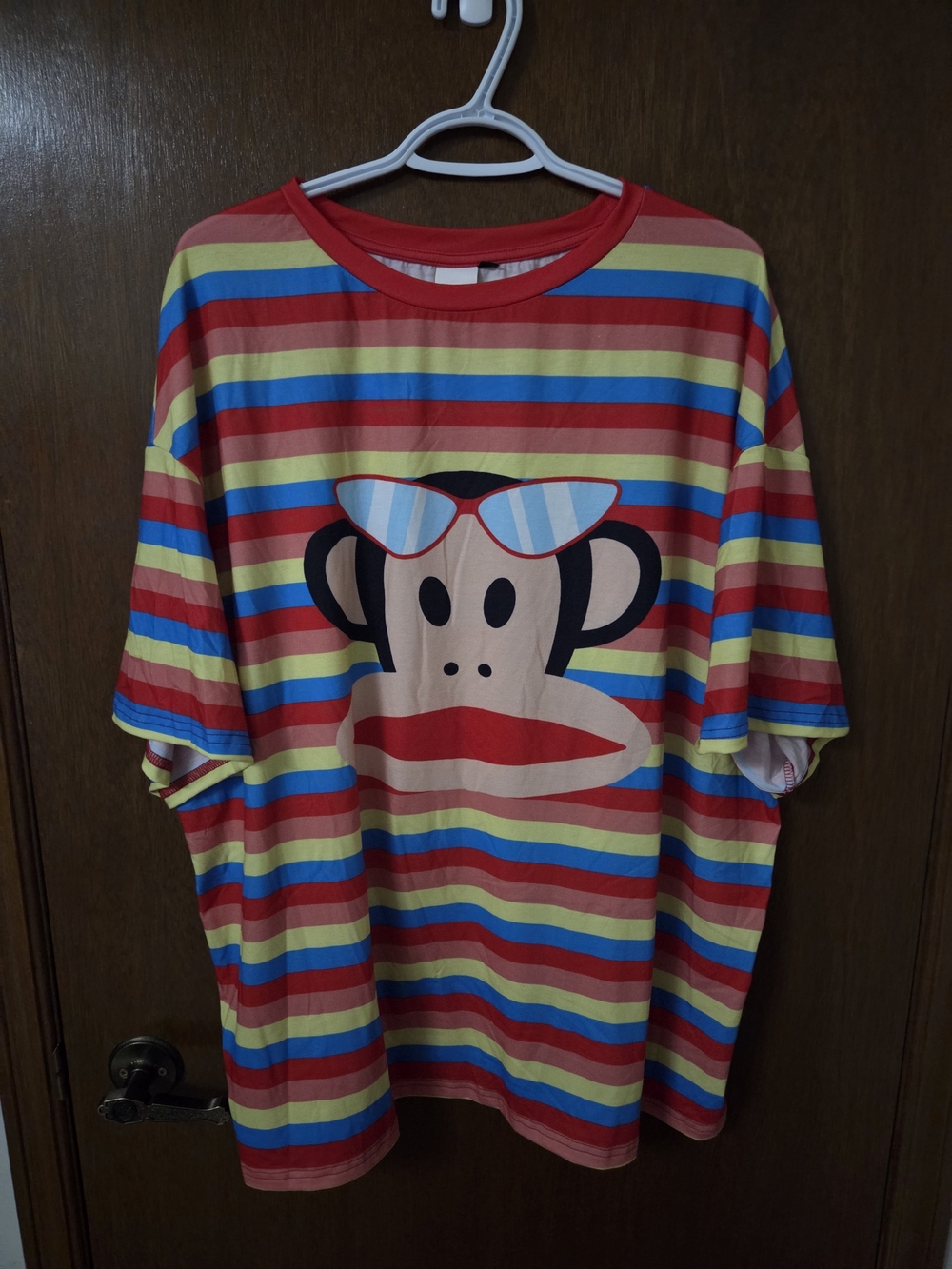 Paul Frank (Shein Collab) Striped Monkey Graphic Tee - Red, Yellow, Blue